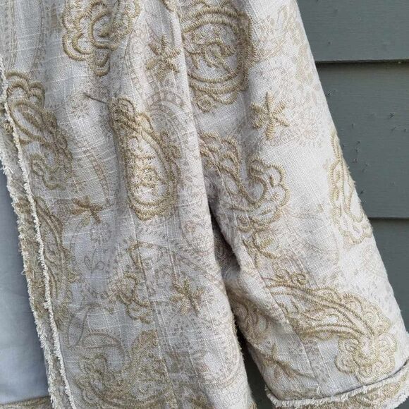 Coldwater Creek Oatmeal Linen cotton Embroidered Paisley Jacket size 12 - Picture 10 of 14